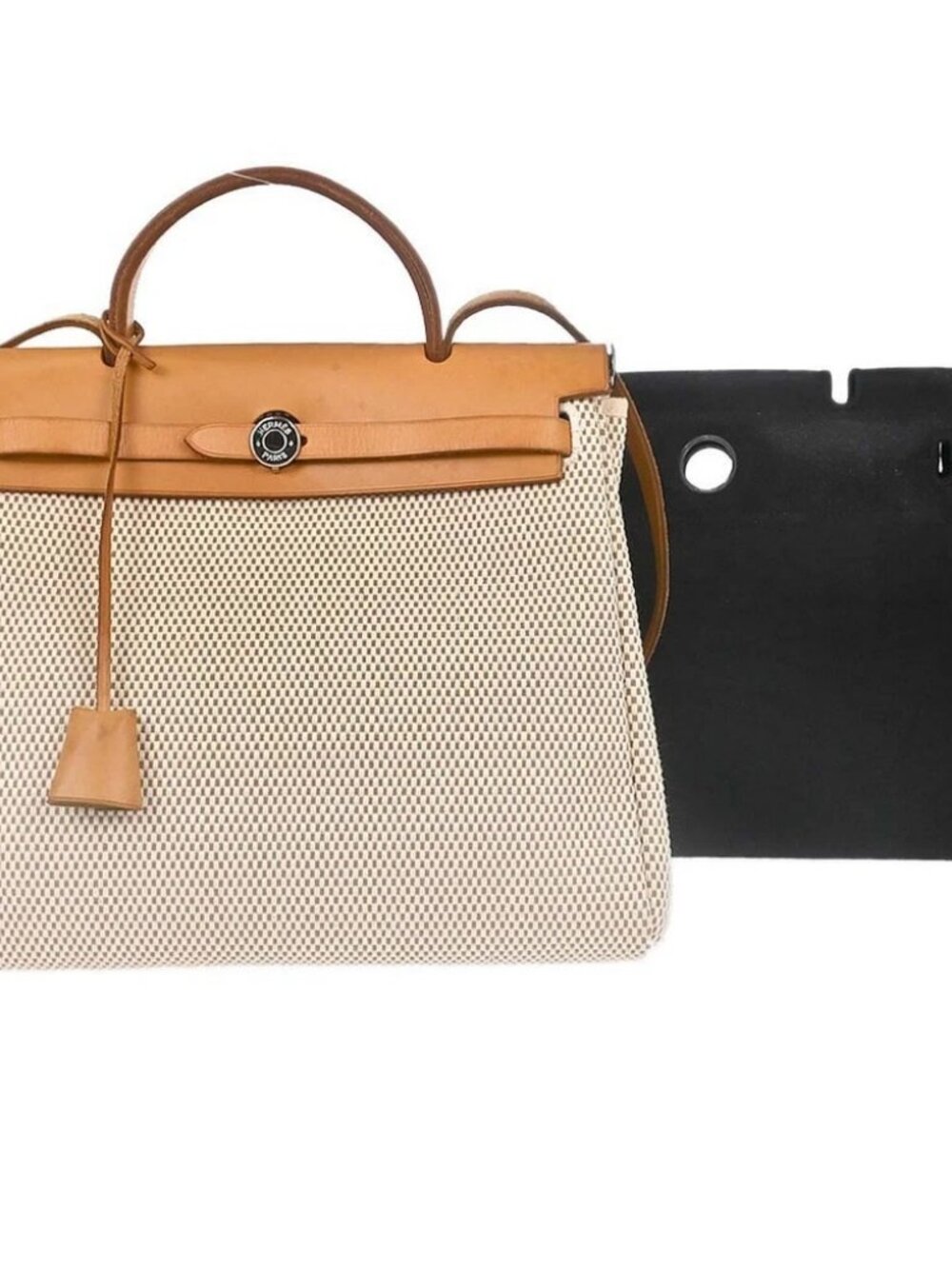 Hermes Beige Black Toile GM Officier Herbag PM 2 in 1 Handbag